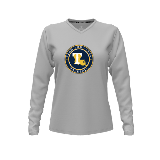 [FTLVCFGY-FYXS-LOGO1] Decker Comfort T-Shirt (Female Youth XS, Gray, V Neck, Logo 1, Long Sleeve)
