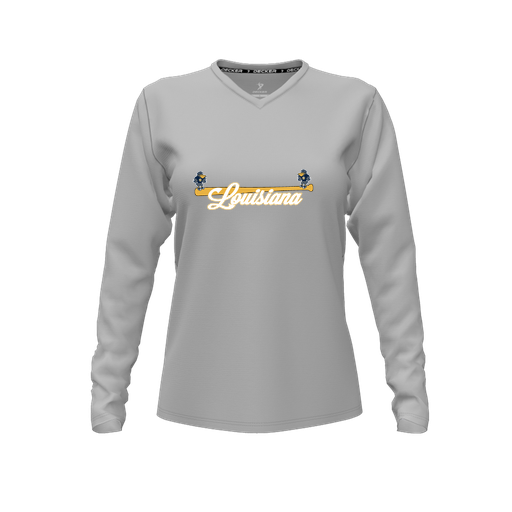 [FTLVCFGY-FYXS-LOGO3] Decker Comfort T-Shirt (Female Youth XS, Gray, V Neck, Logo 3, Long Sleeve)