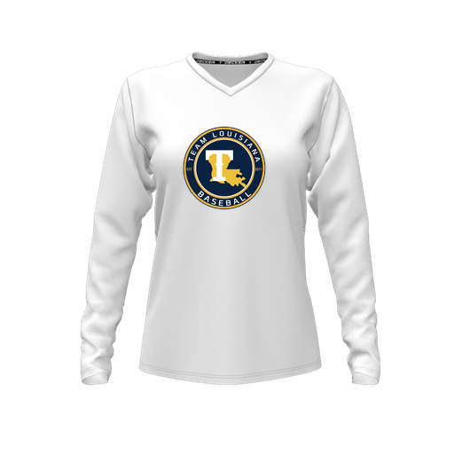 [FTLVPTWH-FYXS-LOGO1] Decker Performance T-Shirt (Female Youth XS, White, V Neck, Logo 1, Long Sleeve)