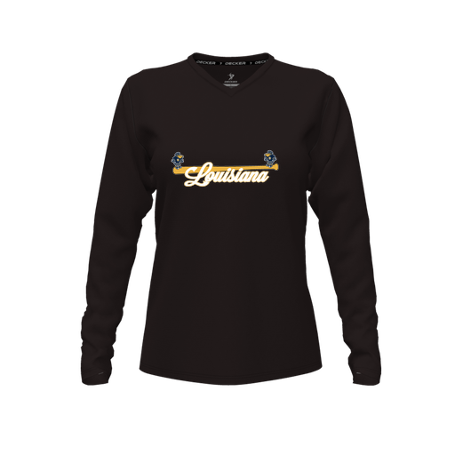 [FTLVPTBK-FYXS-LOGO3] Decker Performance T-Shirt (Female Youth XS, Black, V Neck, Logo 3, Long Sleeve)